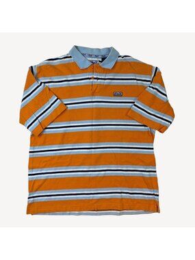 Enyce Mens Striped Polo Collar Shirt Orange Baby Blue Cotton Casual Size Large